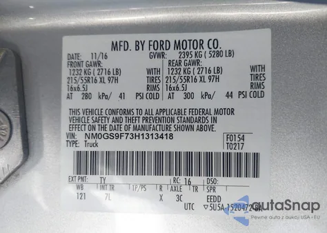 2017 Ford Transit Connect Xlt z USA, uszkodzony, nr VIN NM0GS9F73H1313418